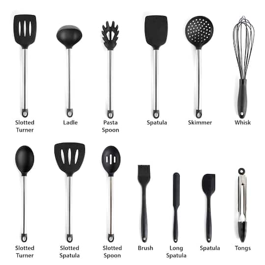 MegaChef Gray Silicone & Stainless Steel Cooking Utensils Set, 14ct.